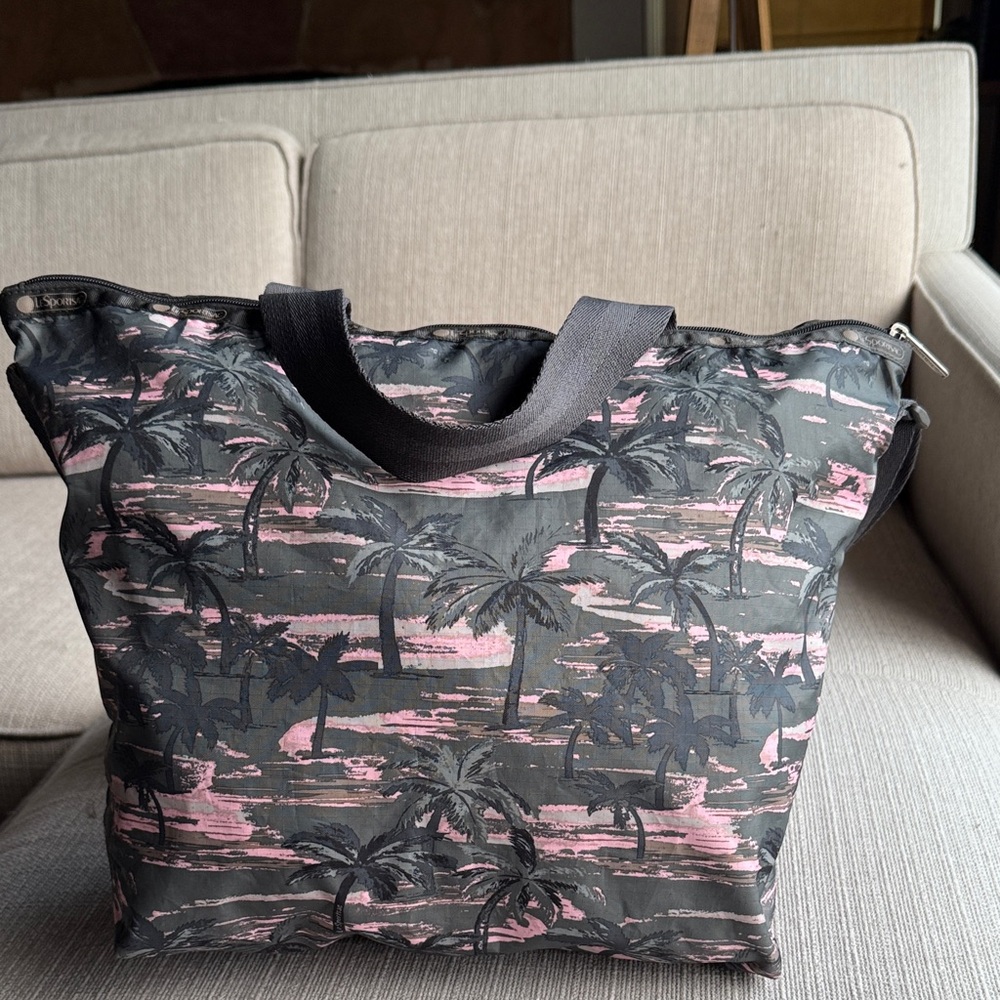 LeSportsac Green and Pink Tropical Print Tote Bag